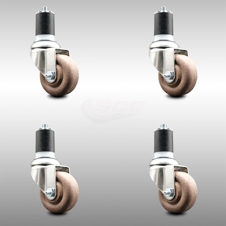 Service Caster 3 Inch 316SS High Temp Glass Filled Nylon 1-3/4 Inch Expanding Stem Caster Set SCC-SS316EX20S314-GFNSHT-134-4